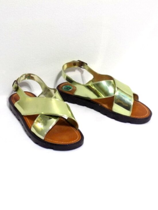 Electric Karma Shoes - Electric Karma Metallic Gold X-Strap Sling Back Summer Flat Sandals – Size: 8